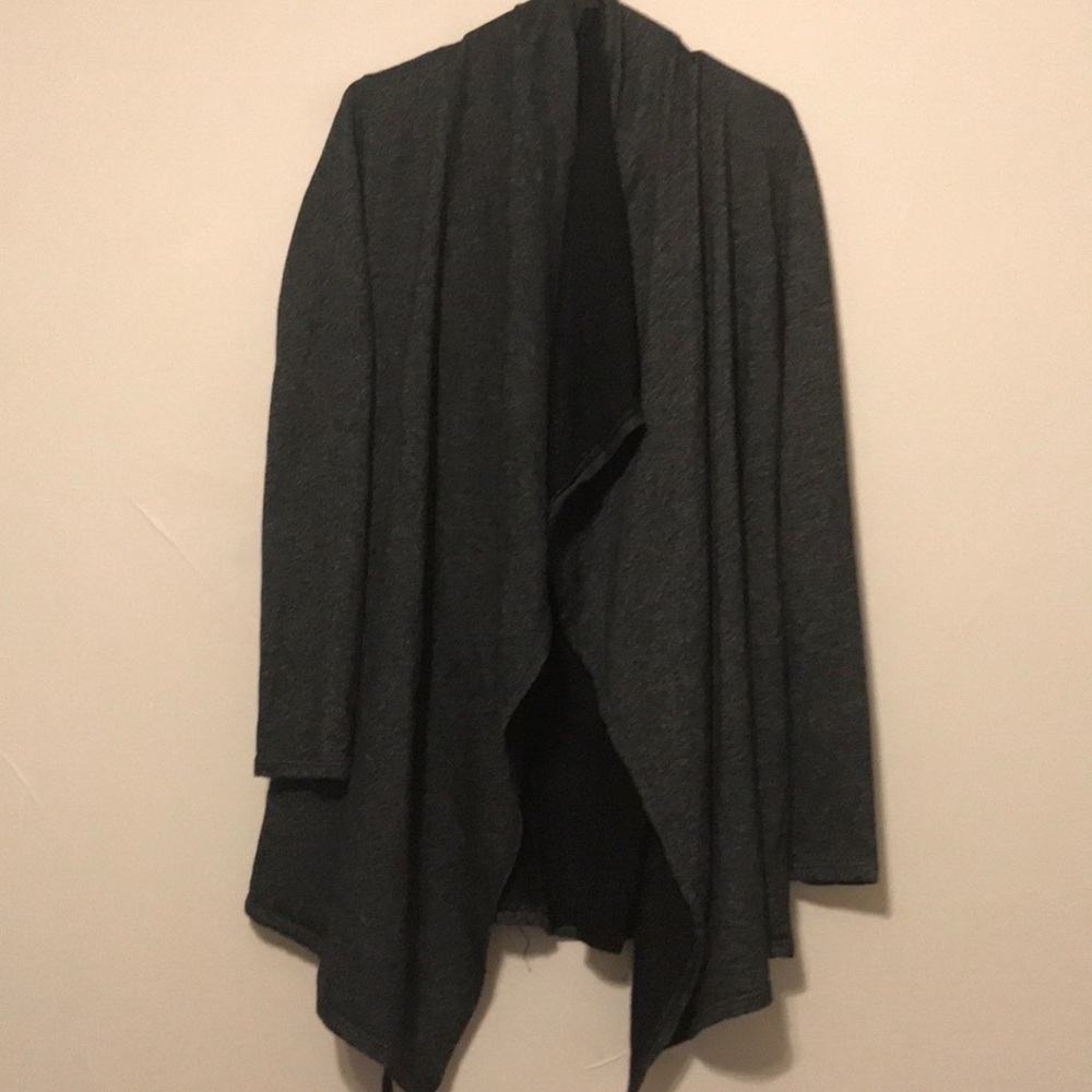 Lace back dark gray and black open sweater